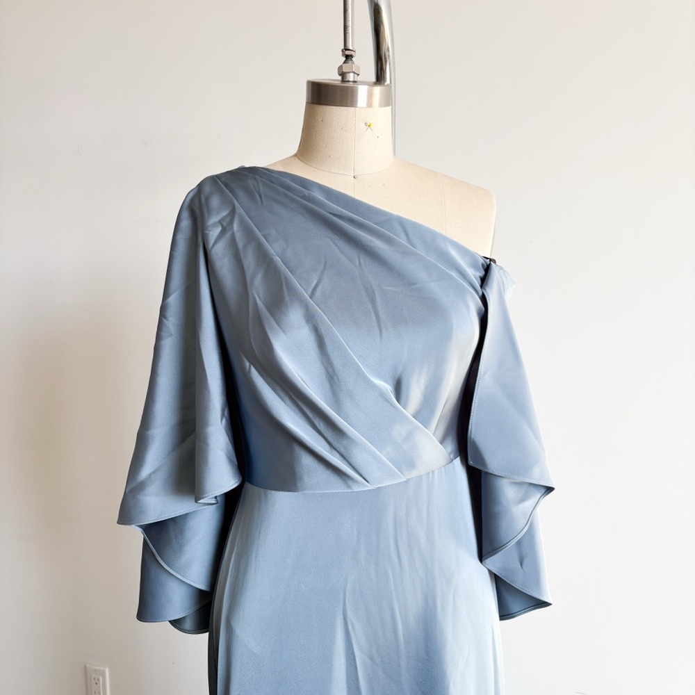 Theia One-Shoulder Slate Blue Evening Gown - Picture 3 of 11
